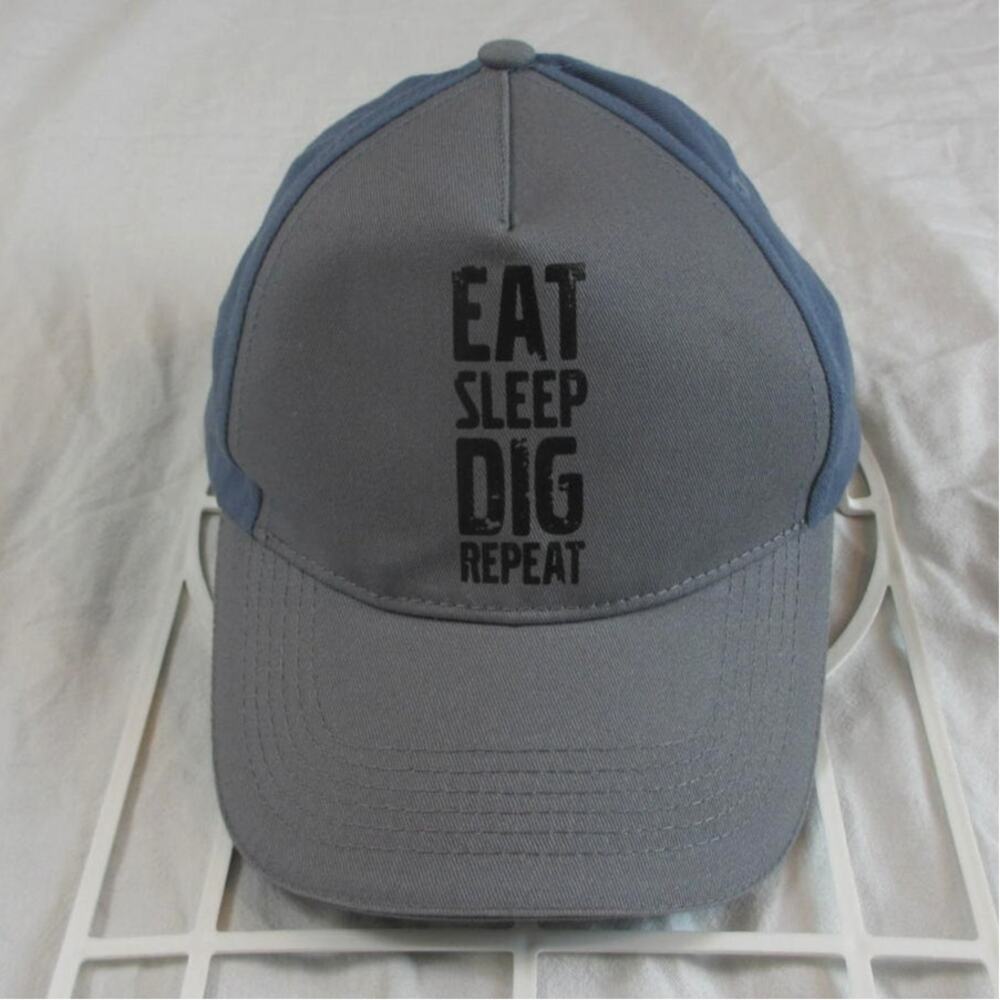 Volvo Construction Equipment "Eat Sleep Dig Repeat" Strapback Hat/Cap Blue/Gray